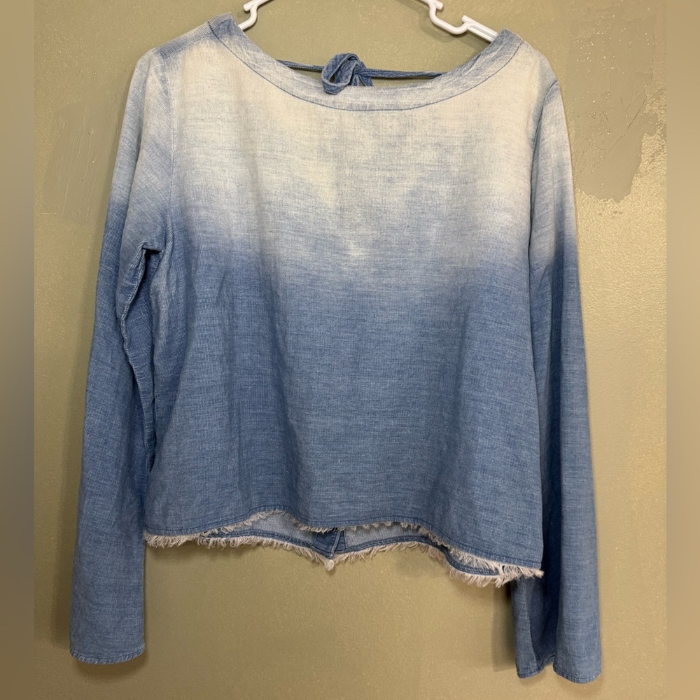 Cloth & Stone Blue Ombre Long Bell Sleeve Top Small 100% Cotton